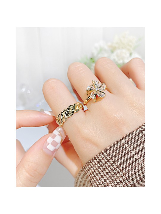 UN Jewelry Korean Instagram Style Rotating Windmill Ring Light Luxury Creative Small and Unique Set Zirconia Stone Design Copper Ring