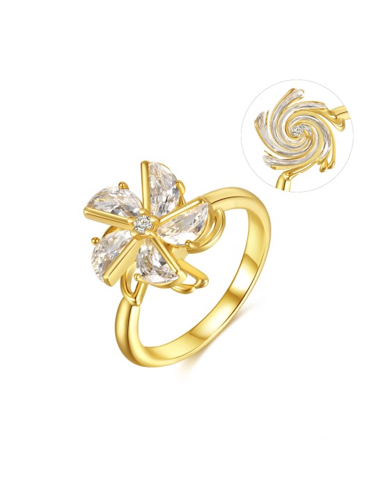 UN Jewelry Korean Instagram Style Rotating Windmill Ring Light Luxury Creative Small and Unique Set Zirconia Stone Design Copper Ring