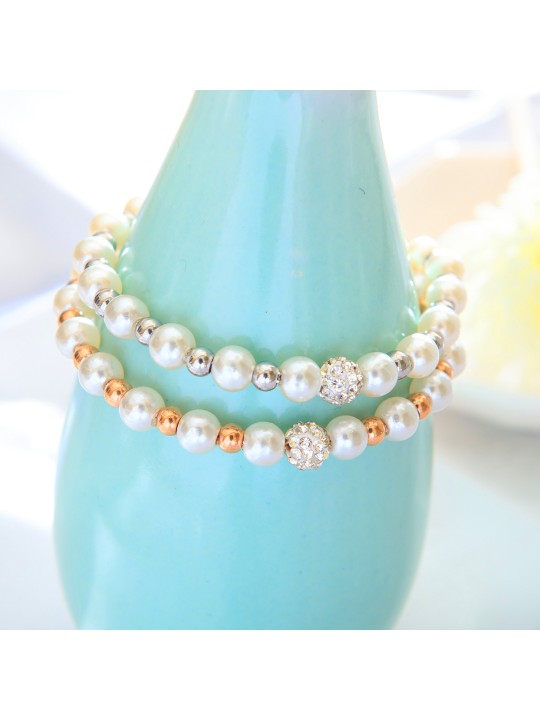 UN Korean Fashion Pearl Bracelet Interval Pearl Women's Bracelet Titanium Steel Inlaid Zirconia Ball Beautiful Bracelet