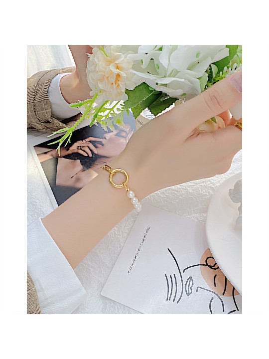 UN Jewelry Korean Edition Personalized Simple Freshwater Pearl Splice Chain Ring Stainless Steel Bracelet for Women