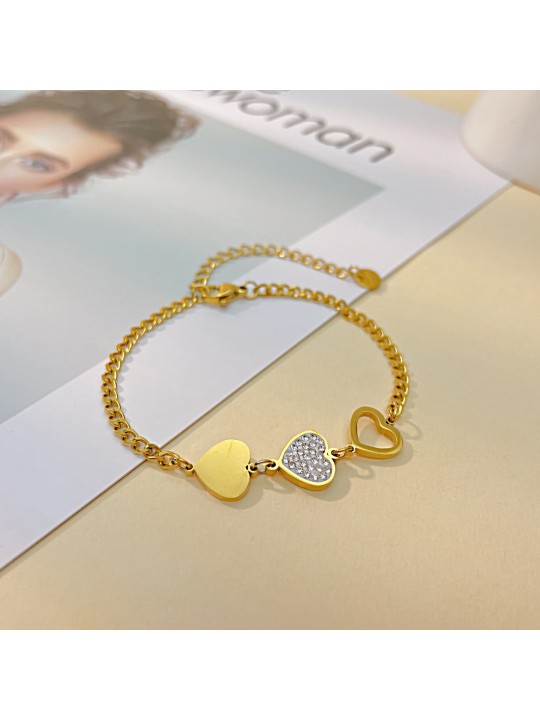 UN Jewelry Amazon Source Fashion Hollow Stainless Steel Love Accessories Light Luxury Full Diamond Peach Heart Titanium Steel Bracelet