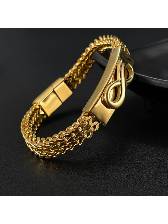 UN Jewelry Europe and America Cross border Retro Fashion Stainless Steel Infinite 8-shaped Gold Plated Magnetic Buckle Men's Bracelet