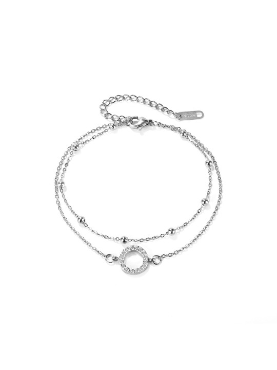 UN Hot selling Jewelry Titanium Steel Women's Round and Diamond Double Layer Bracelet, Girlfriend Gift