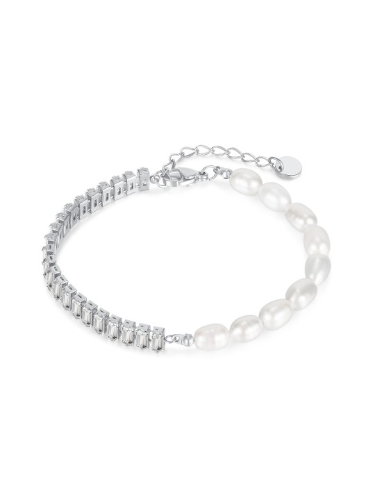 UN Jewelry Instagram, niche, light luxury, high-end natural freshwater pearl splicing chain with zircon stainless steel bracelet
