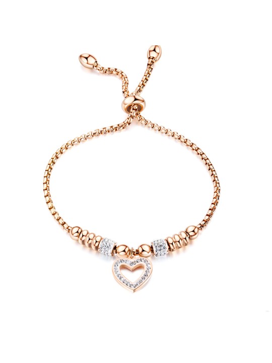 Rose gold-plated, titanium steel heart zircon women's bracelet, small fresh diamond inlaid women's bracelet